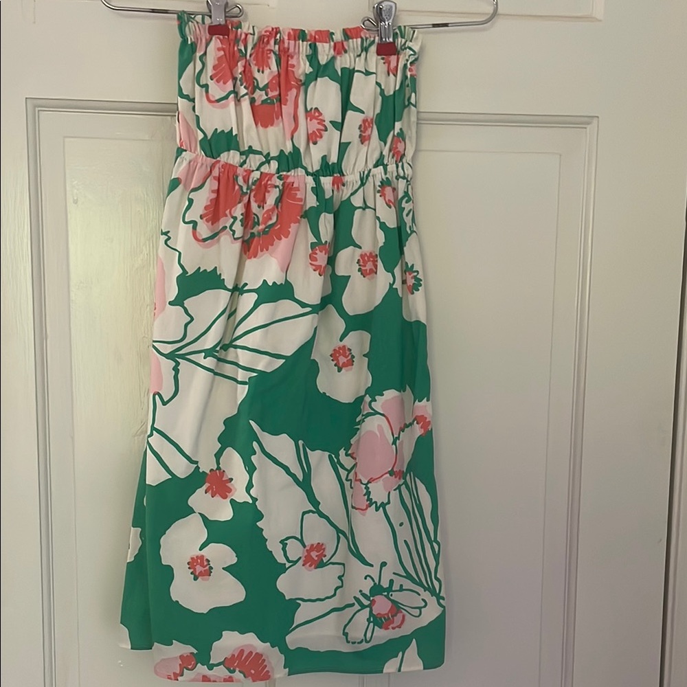 Floral Strapless Dress in Green and Pink